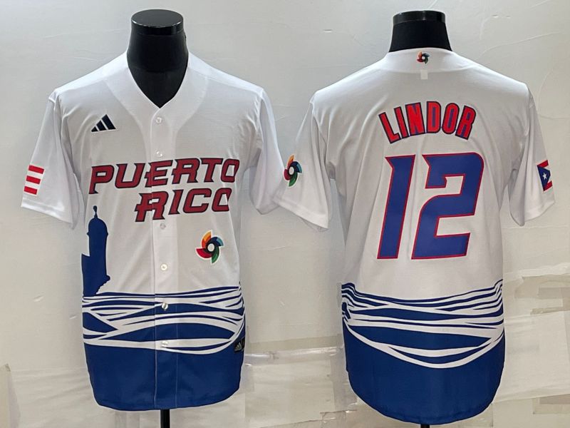 Men 2023 World Cub 12 Lindor White MLB Jersey9